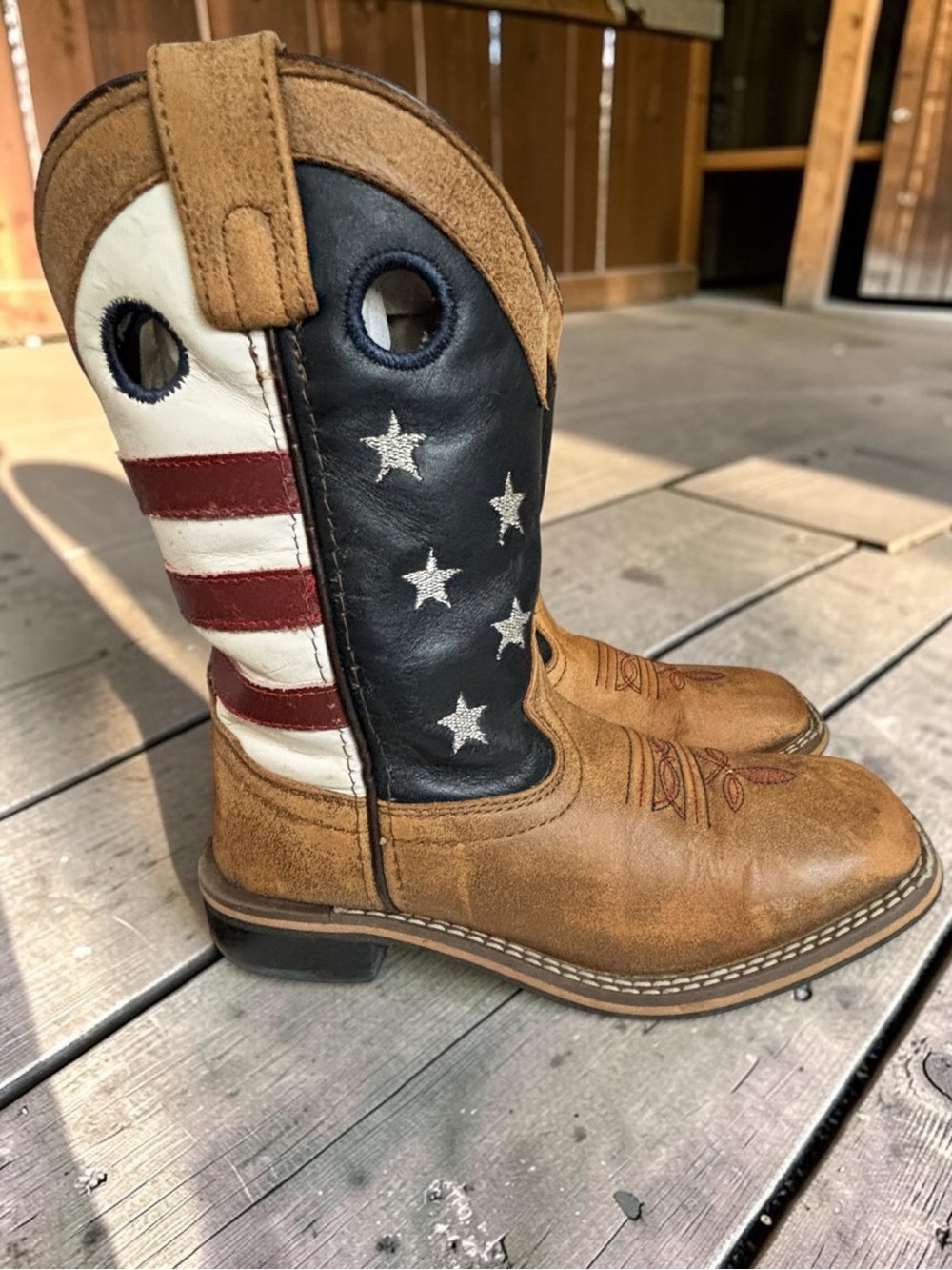 Smoky Mountain Kids Cowboy Boots Size 1R American Flag Stars Stripes Western